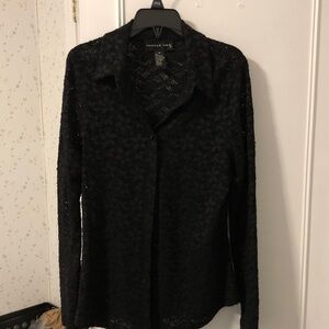 August Silk Black Lace Button Down Shirt